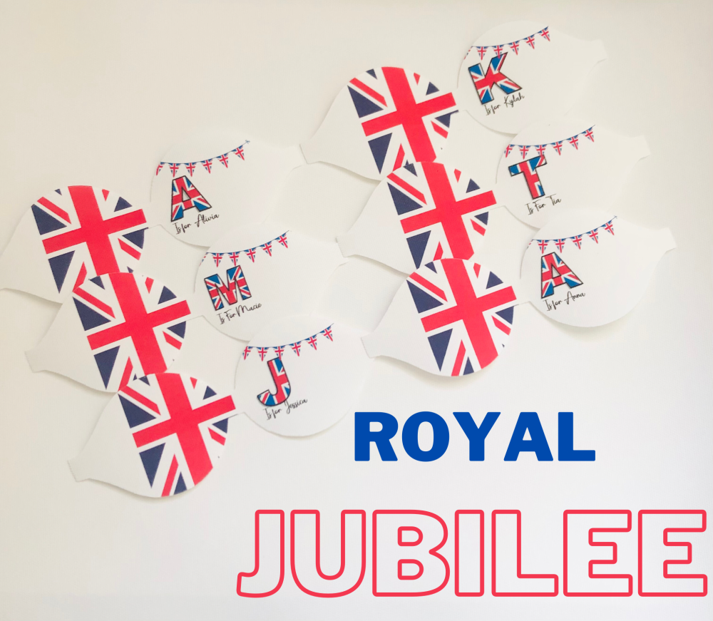 Royal Coronation Union Jack English England flag Initial  personalised pre cut bow loop
