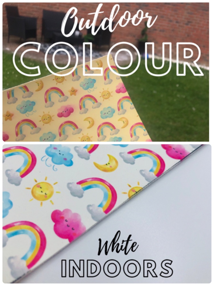 UV COLOUR CHANGE - YELLOW SUNSHINE RAINBOW Printed In House Leatherette Fabric