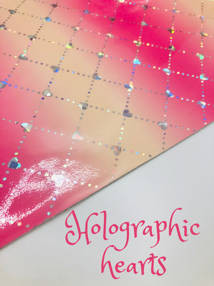 Smooth Holographic Heart Pink Yellow Ombre effect