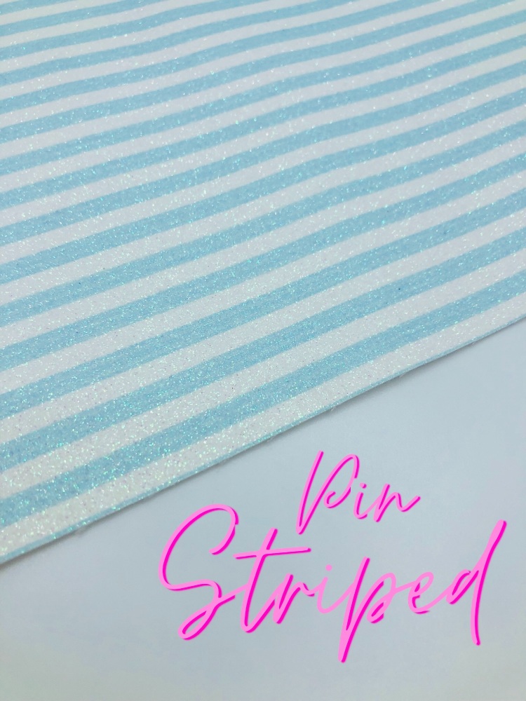Pastel Stripe Collection - BABY BLUE printed fine glitter fabric