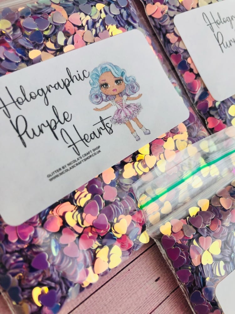 Holographic Purple Hearts Glitter Sprinkles