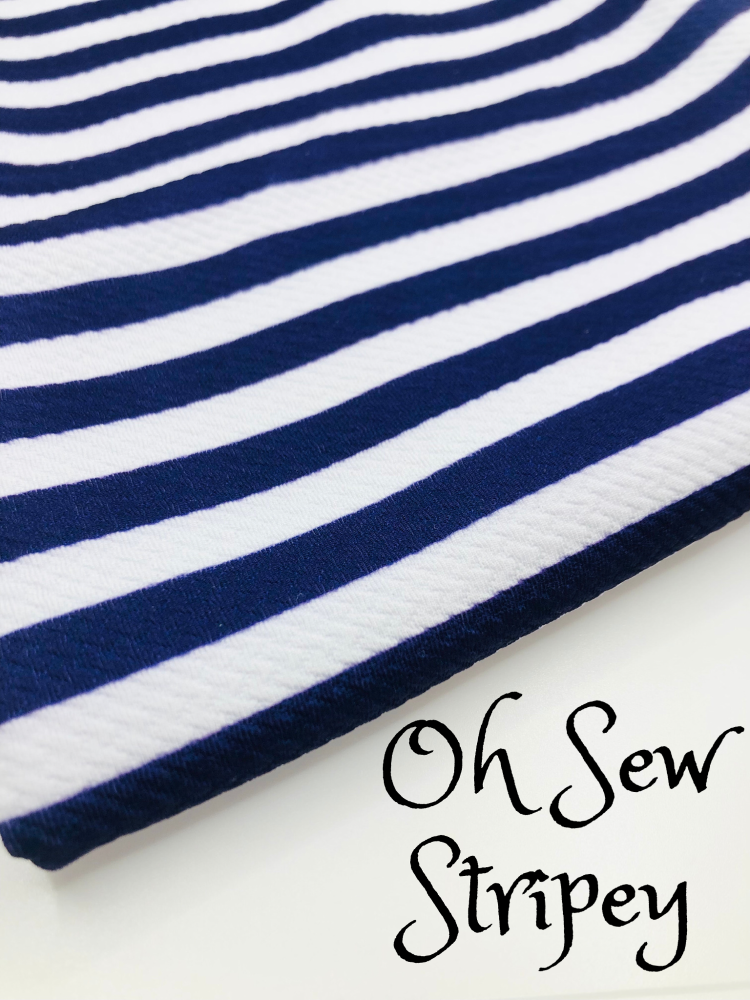 OH SEW STRIPEY - NAVY BLUE printed bullet fabric