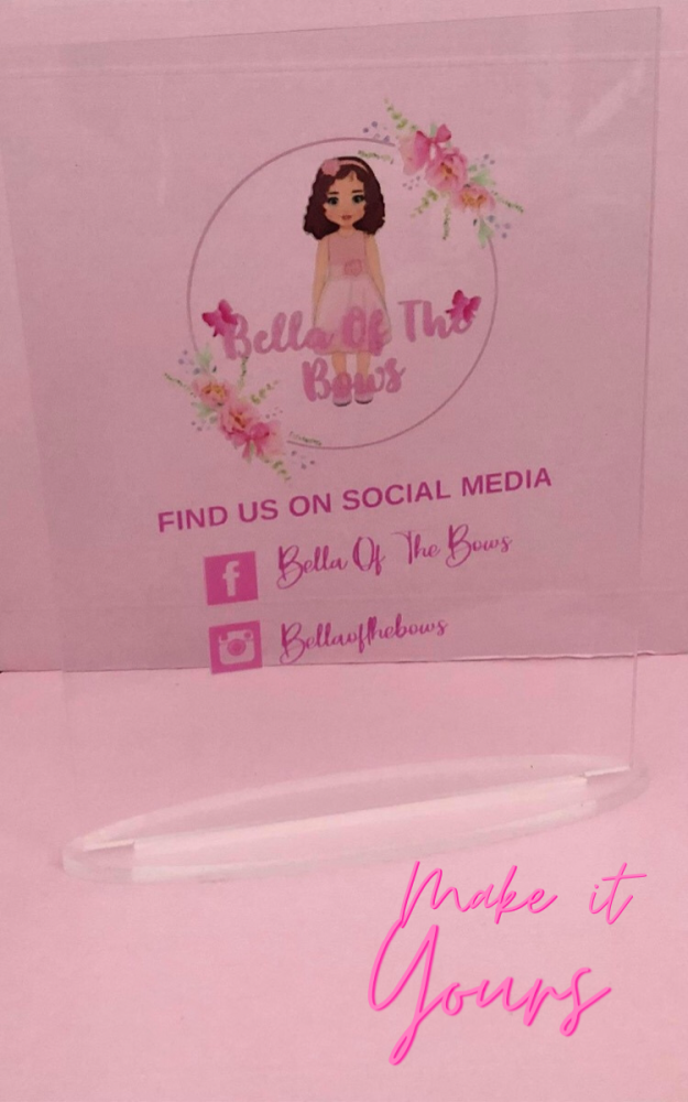 LARGER CLEAR Acrylic COLOURED LOGO Personalised Social media account stand