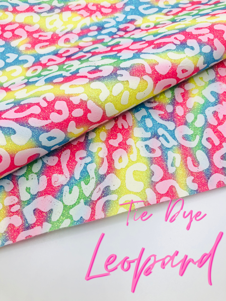 Bright Tie Dye Leopard print Rainbow Fine Glitter Fabric