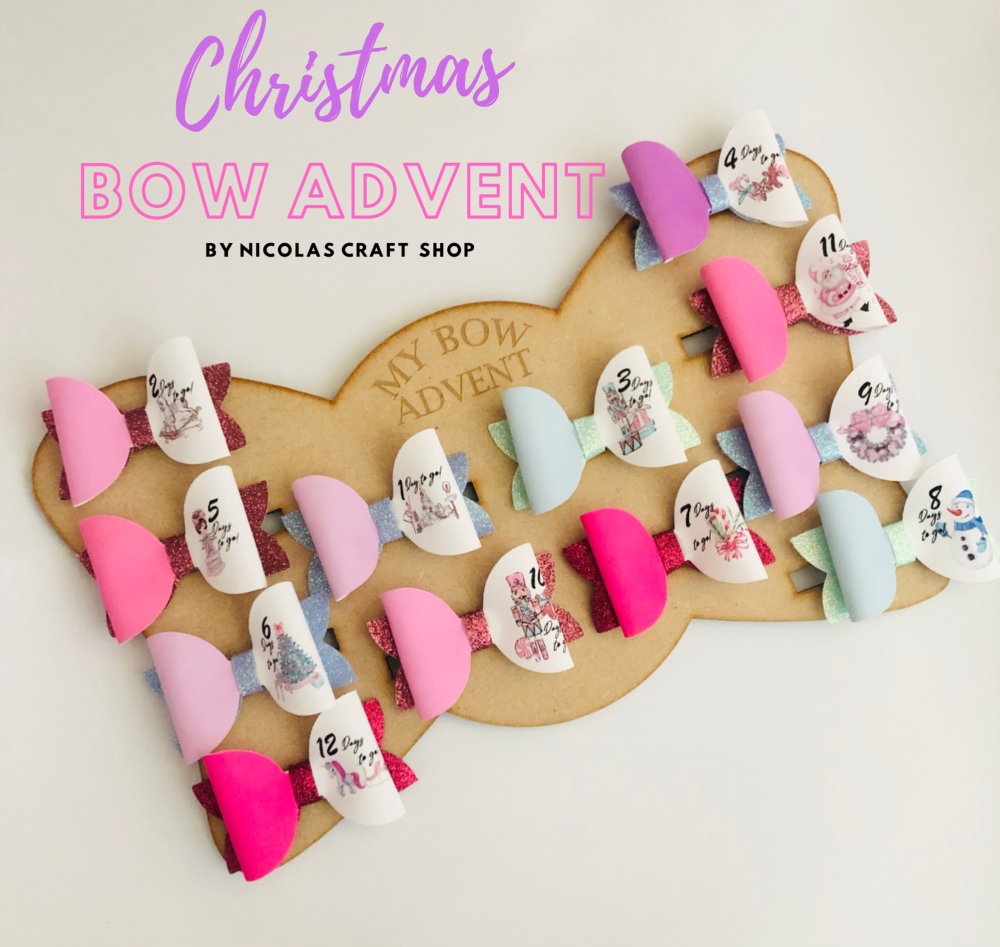 BOW ADVENT CALENDAR WOODEN DISPLAY HANGING