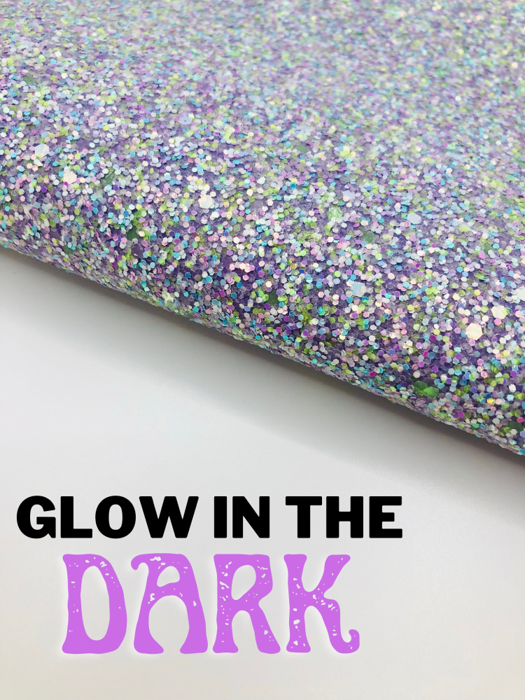 GLOW IN THE DARK - Purple chunky glitter fabric
