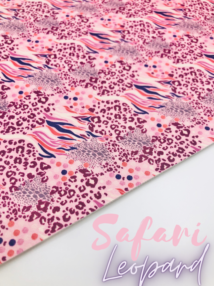 Pink safari Leopard printed leatherette fabric