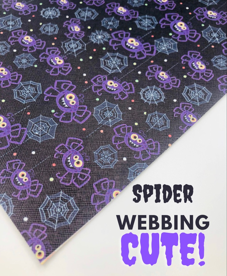 Spider webbing cute Halloween printed leatherette fabric