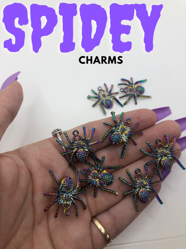 Rainbow Metallic Spider Halloween Charm Embellishments