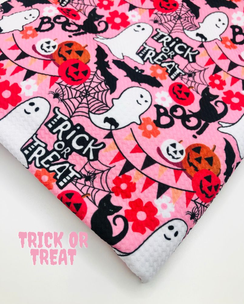 Pink Trick Or Treat Ghost printed bullet fabric