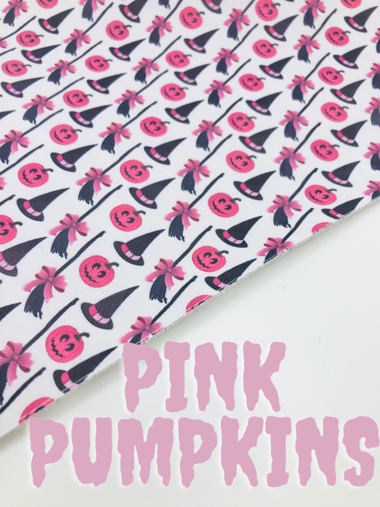 Pink Pumpkins Halloween Printed leatherette fabric