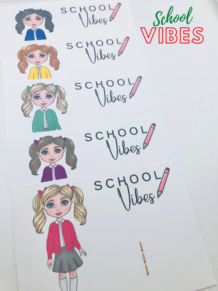 DOLLY GIRL SCHOOL VIBES PRINTED  BOW DISPLAY CARDS