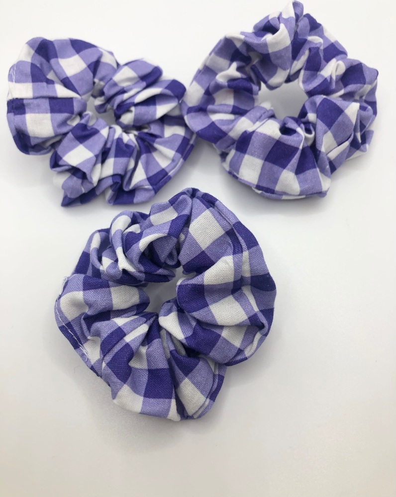 REDUCED TO CLEAR - PURPLE COTTON FABRIC Gingham Scrunchie Hair bobble