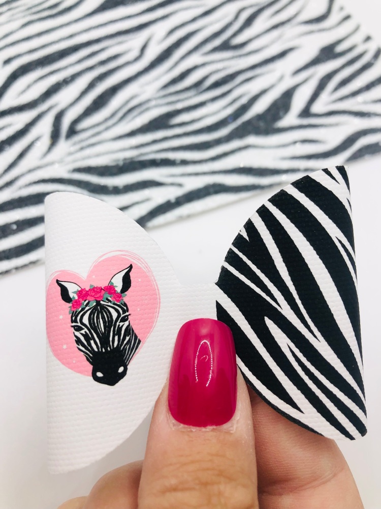 Cute zebra heart print pre cut bow loop