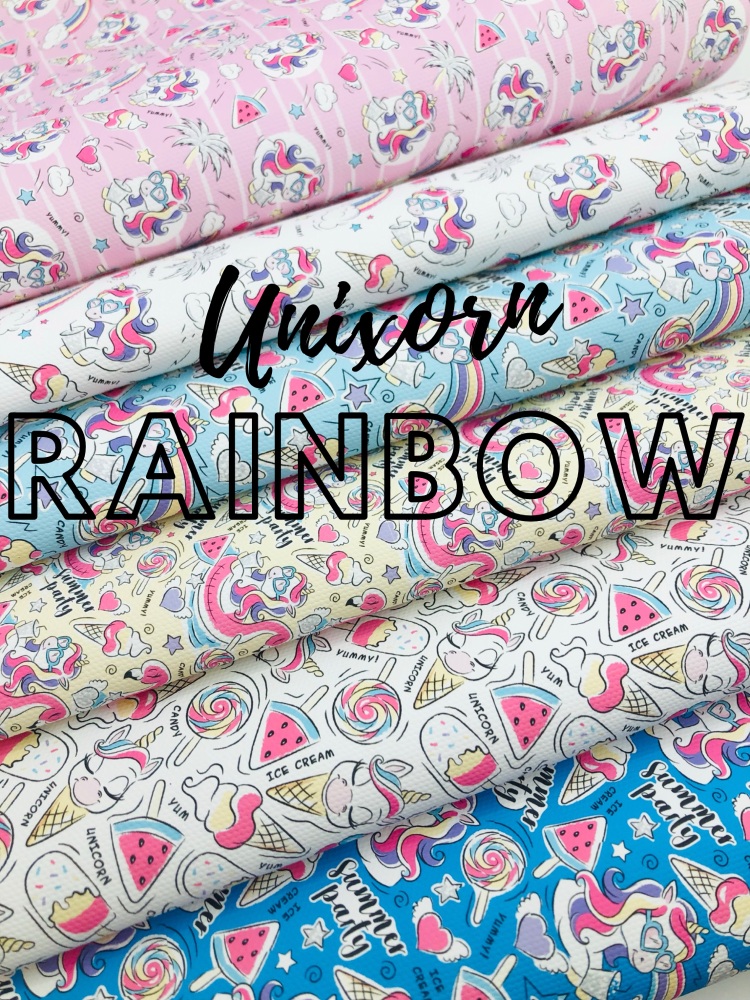 1725  - Summer Rainbow Unicorn ice cream bundle printed canvas fabric sheet