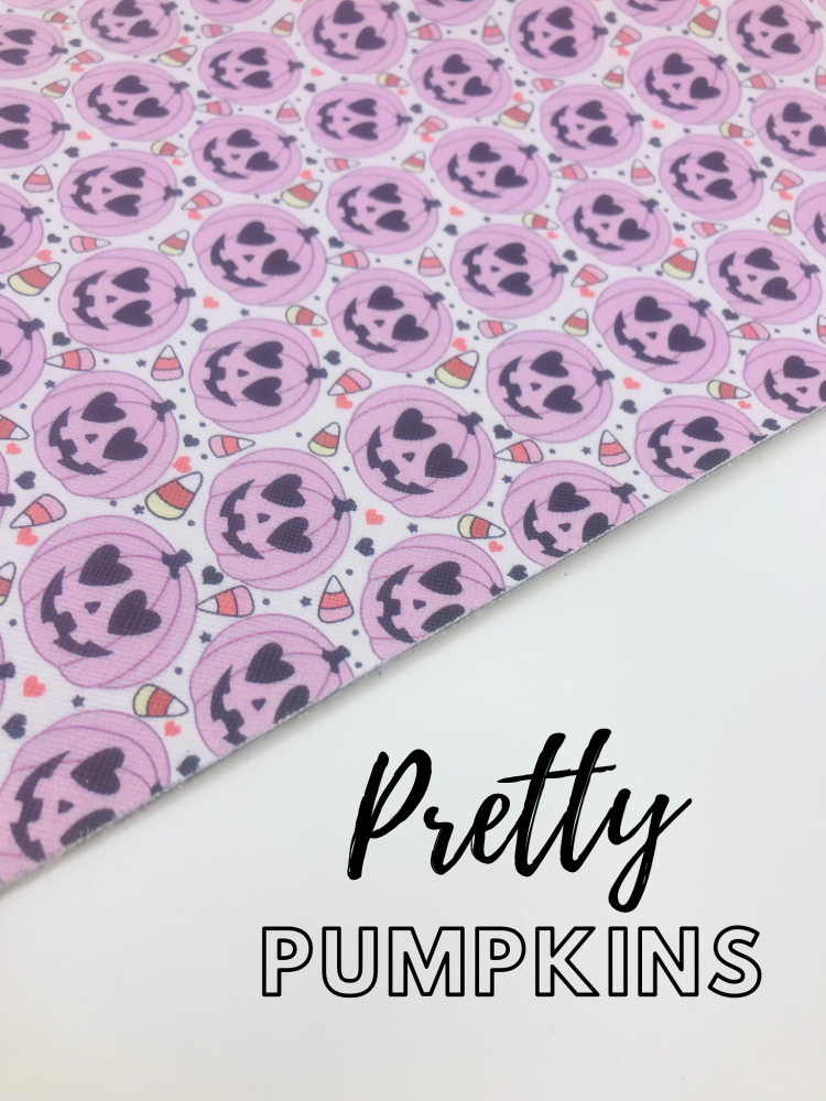 Pretty Pumpkins pink Halloween Printed leatherette fabric