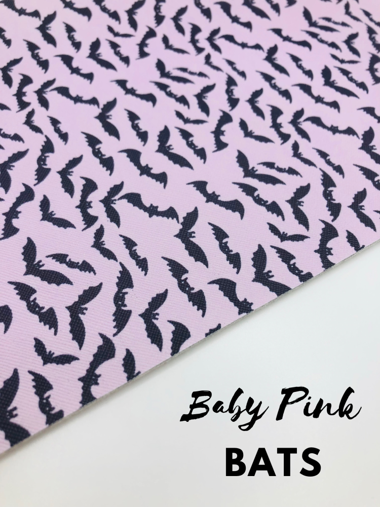 SEASONAL - Baby Pink Bats Halloween Printed leatherette fabric