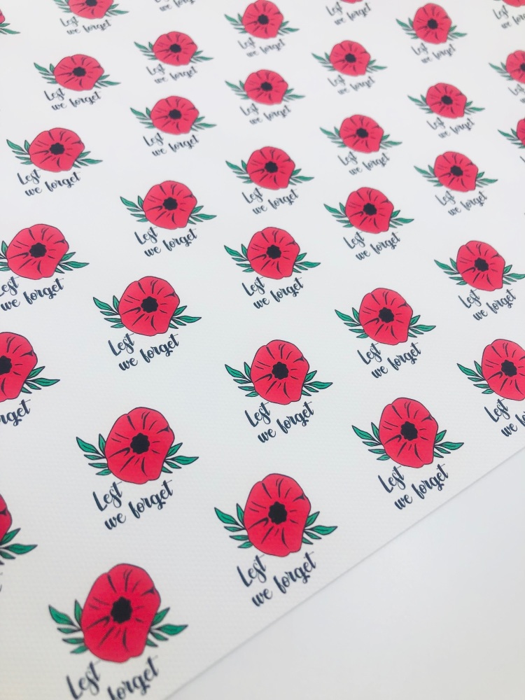 1726  - Cartoon lest we forget poppy printed canvas fabric sheet