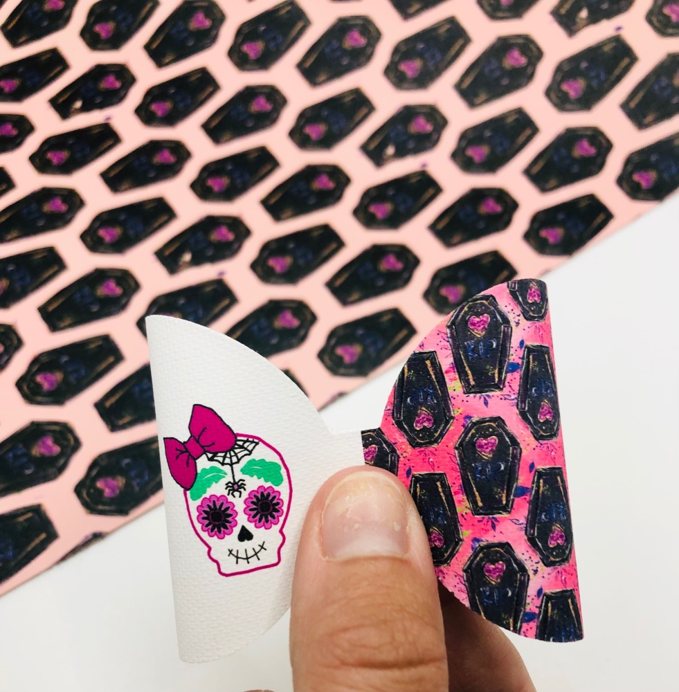 Pink Coffin Skull Halloween pre cut bow loop