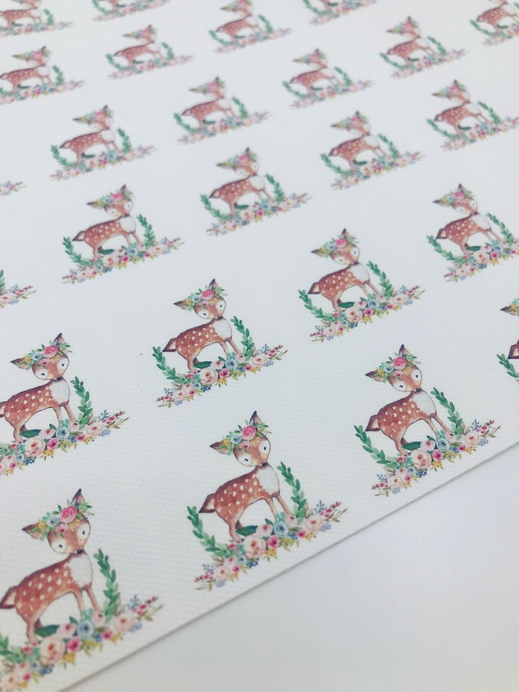 1733  - Watercolour floral deer printed canvas fabric sheet