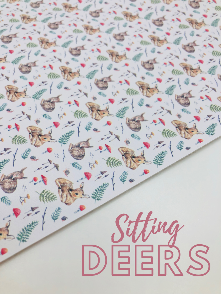 Sitting Deers Printed In House Leatherette Fabric