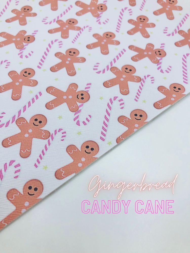 Gingerbread Candy Cane Printed leatherette fabric