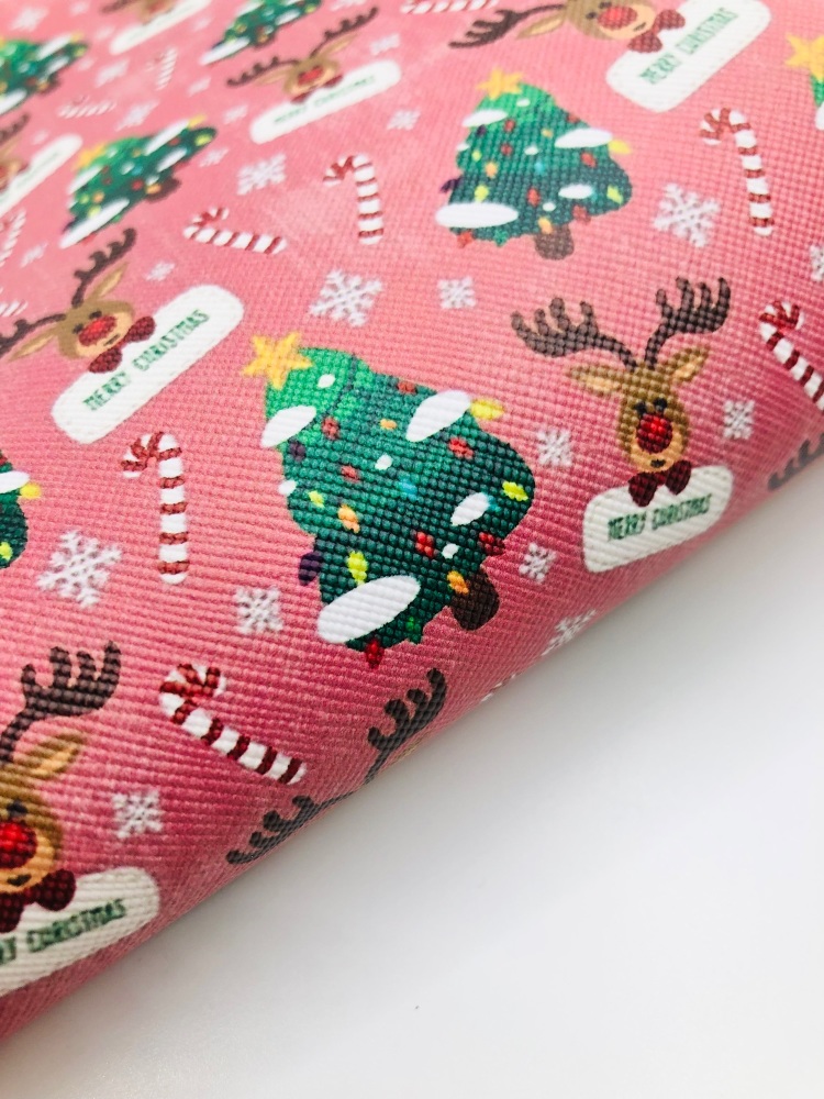 Merry Christmas reindeer christmas printed leather fabric