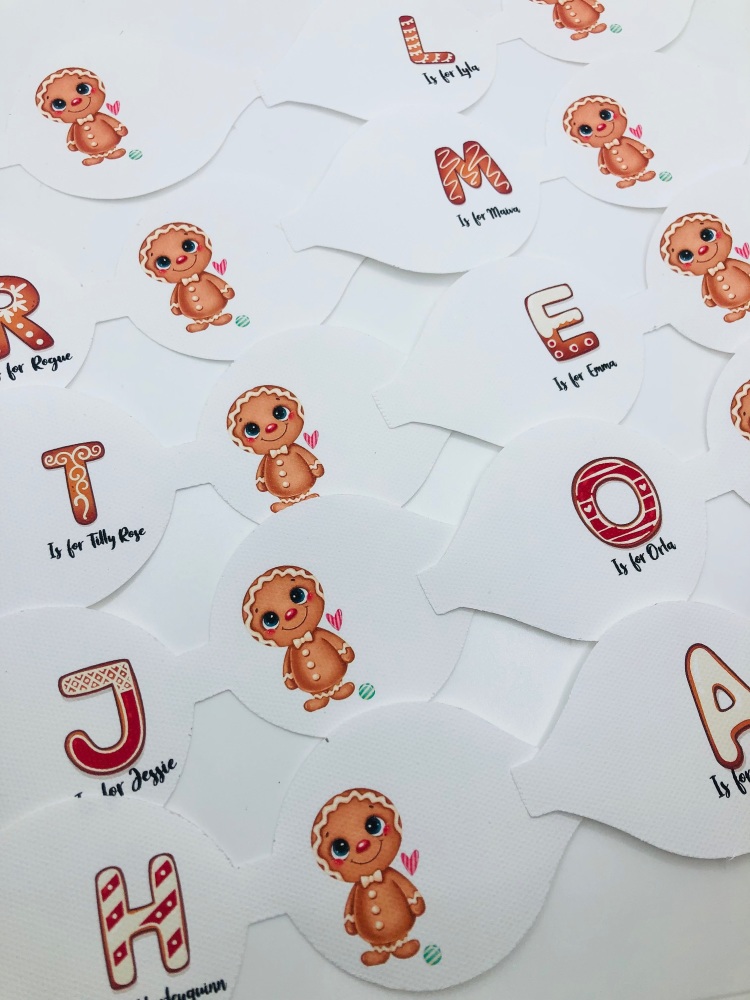 Alphabet Initial Personalised Gingerbread man printed pre cut bow loop