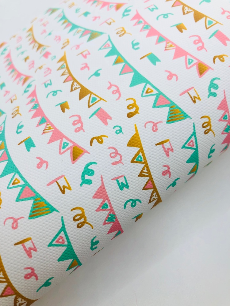 1730  - Birthday Banner Confetti print printed canvas fabric sheet