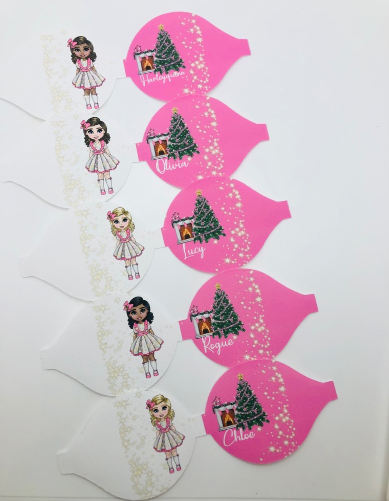 Pretty Pink Christmas Girl  personalised printed pre cut bow loop