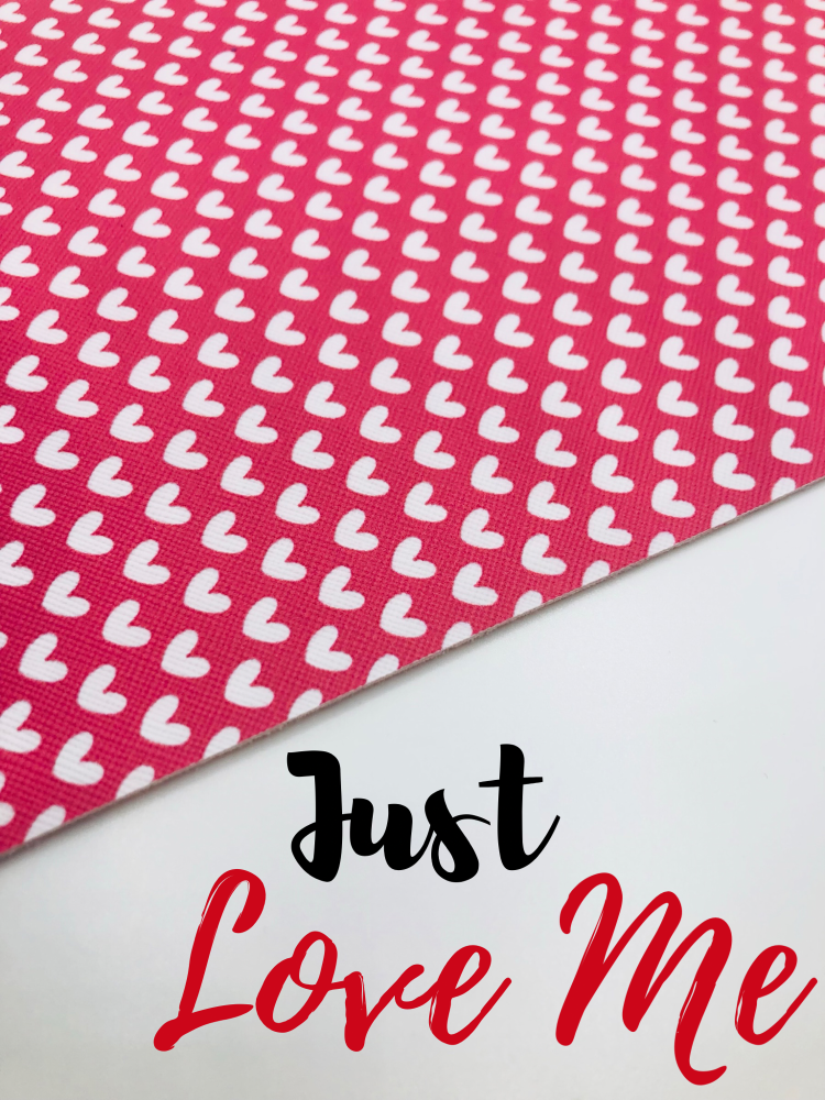 Just Love me heart red white printed leatherette fabric