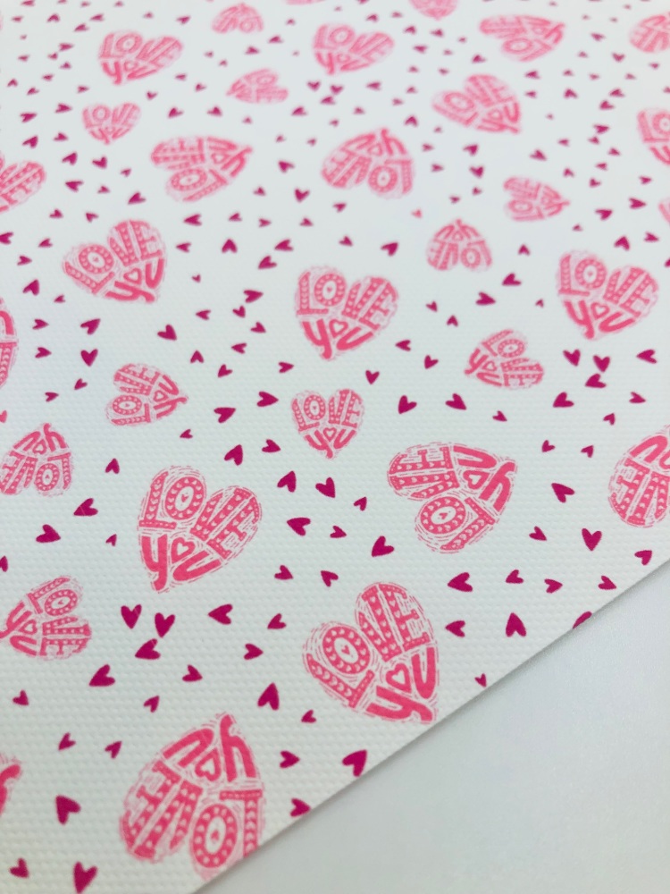 1746  - Love You Hearts printed canvas fabric sheet