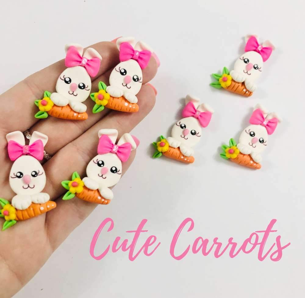 Cute bunny bow with carrot Easter polymer clay