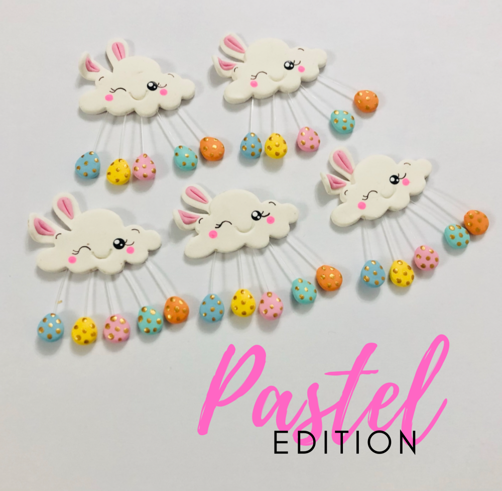PASTEL VERSION - Easter egg bunny cloud polymer clay