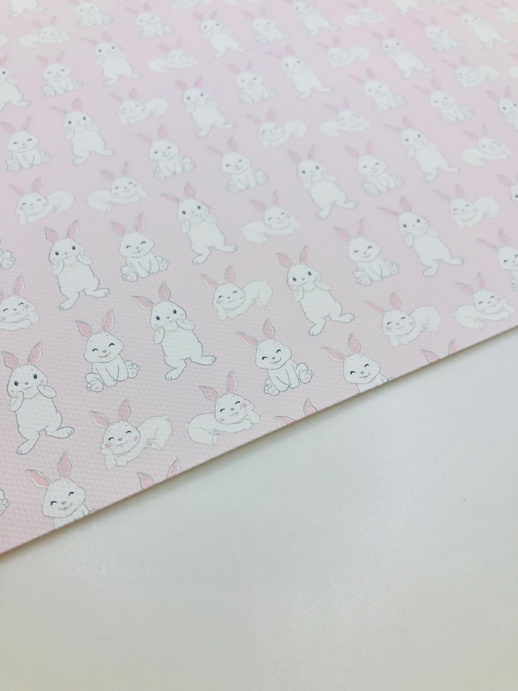 1748  - Baby Pink Sitting Standing Bunny Rabbit printed canvas fabric sheet
