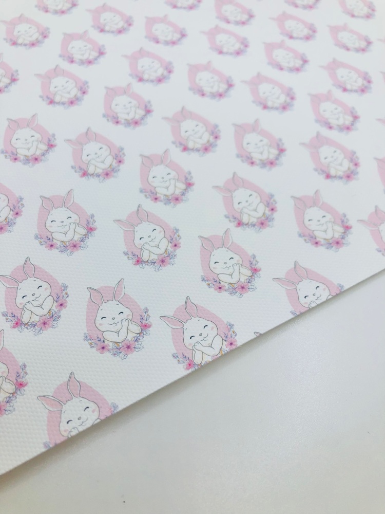 1751  - Pink Block Loveable Bunny Rabbit printed canvas fabric sheet