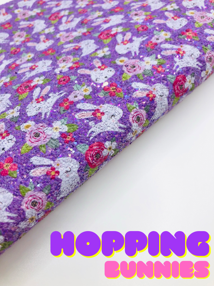 Hopping Bunnies Purple Easter chunky glitter fabric