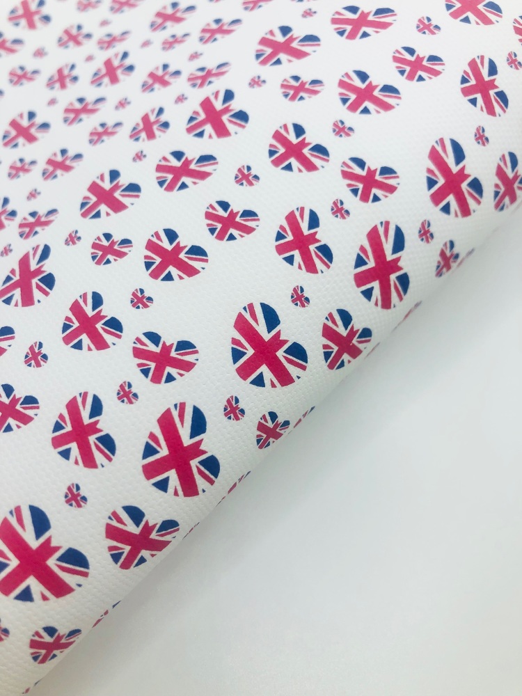 1757  -Mixed Size Union Jack Love Heart print printed canvas fabric sheet