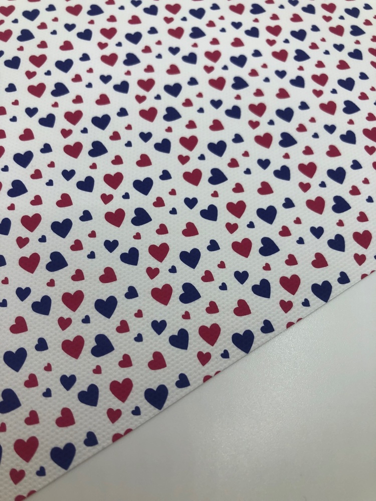 1757  -Blue Red Love Heart print printed canvas fabric sheet