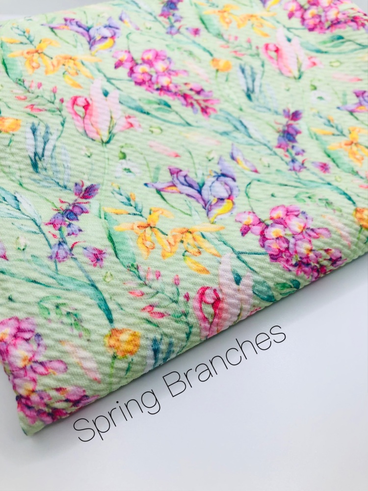 Pastel Green Spring Branches floral flower Printed Bullet Fabric