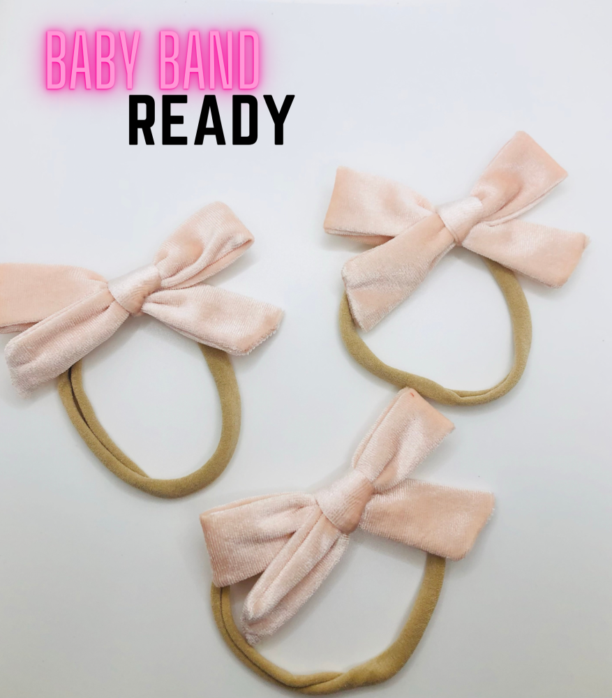 NUDE - Korean Velvet Bow Knot ready made hair bow on baby band