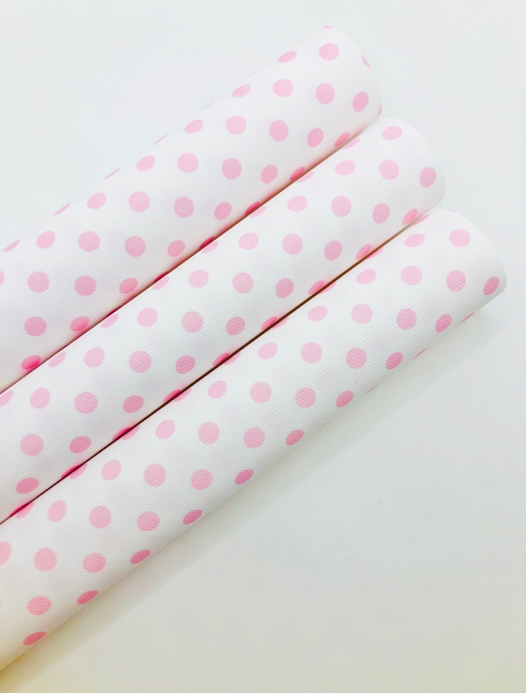 1006 - Baby Pink Polka dot printed canvas fabric