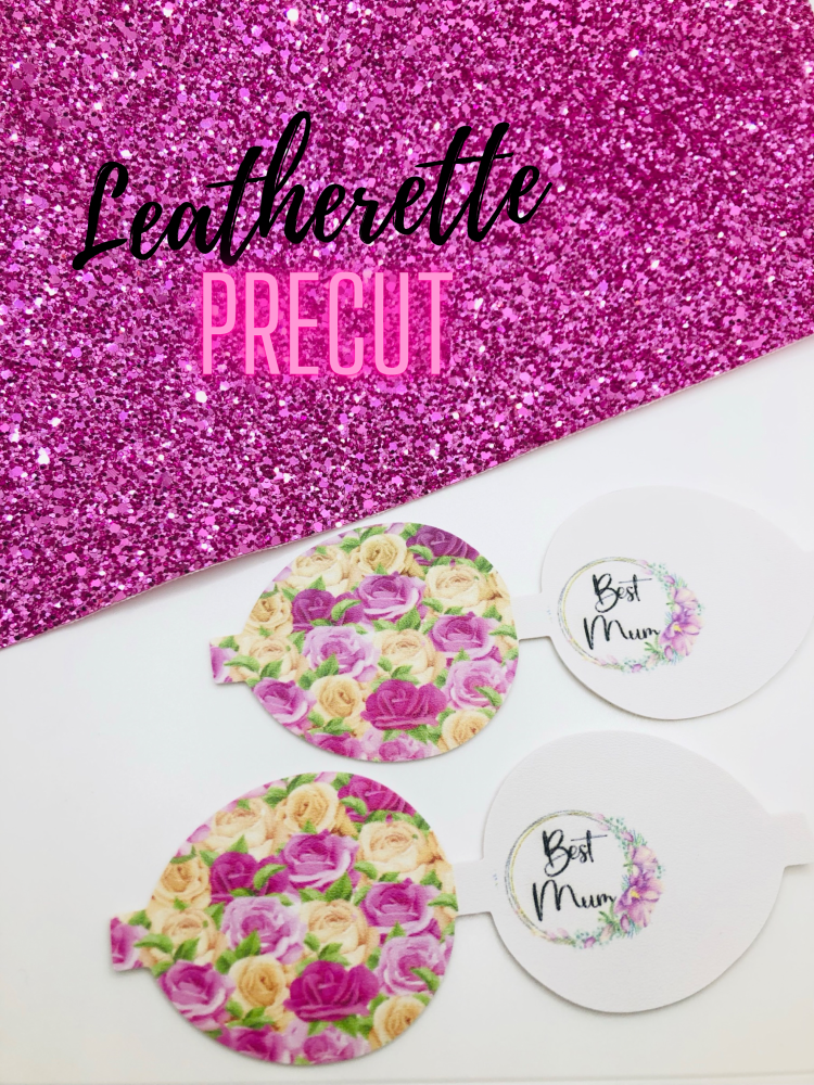LEATHERETTE - Best Mum floral pink pre cut bow loop