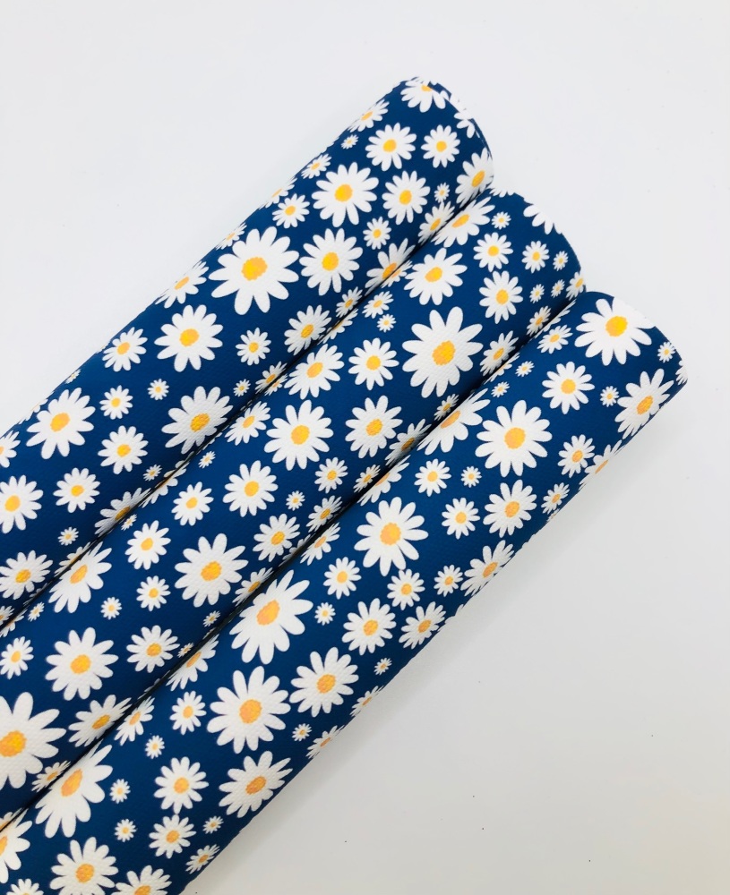 1459 - Navy daisy flower print printed canvas sheet