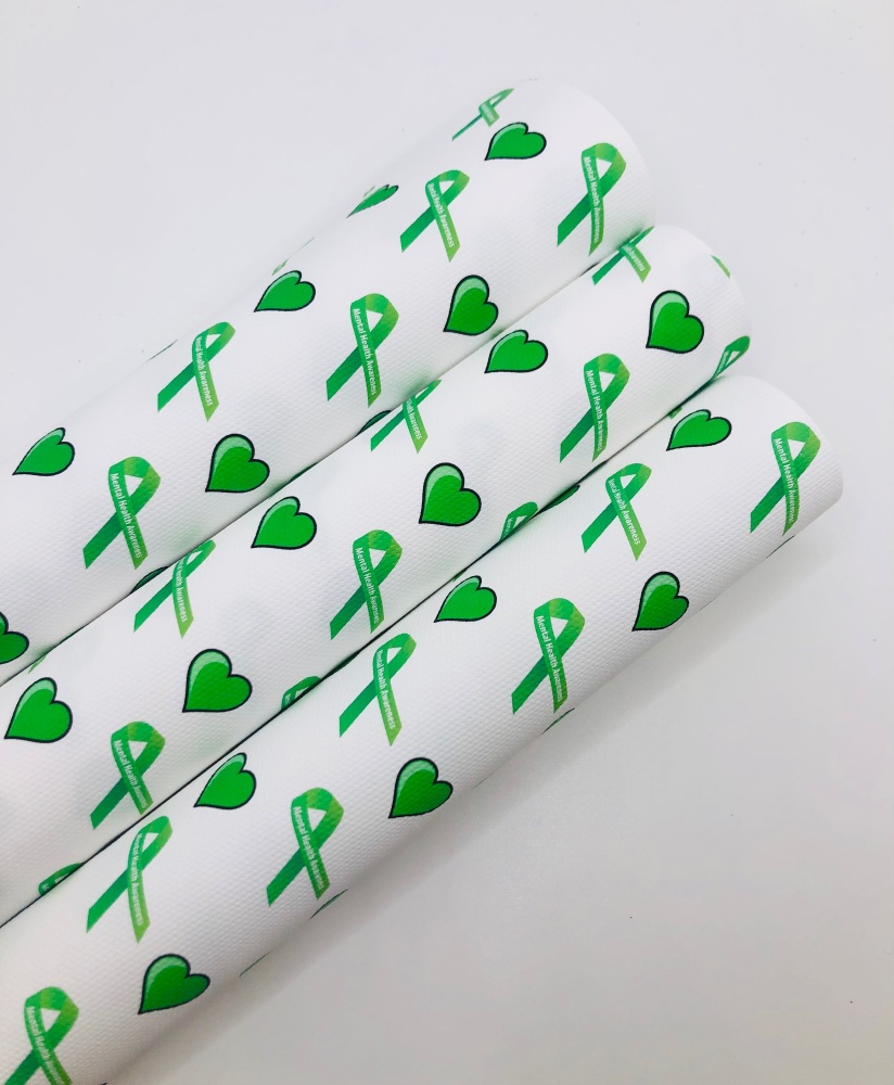 1656 - Mental health awareness ribbon printed canvas fabric sheet