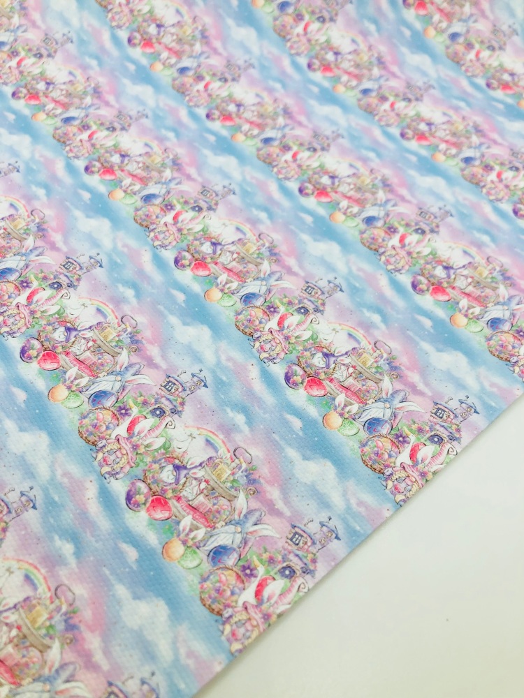 1760 - Ombre gnome Easter egg sky  printed canvas fabric sheet