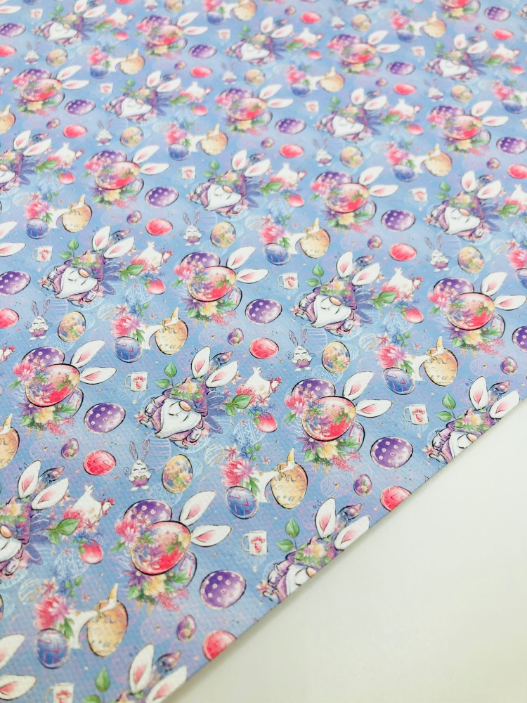 1760 - Lilac blue gnome bright floral printed canvas fabric sheet