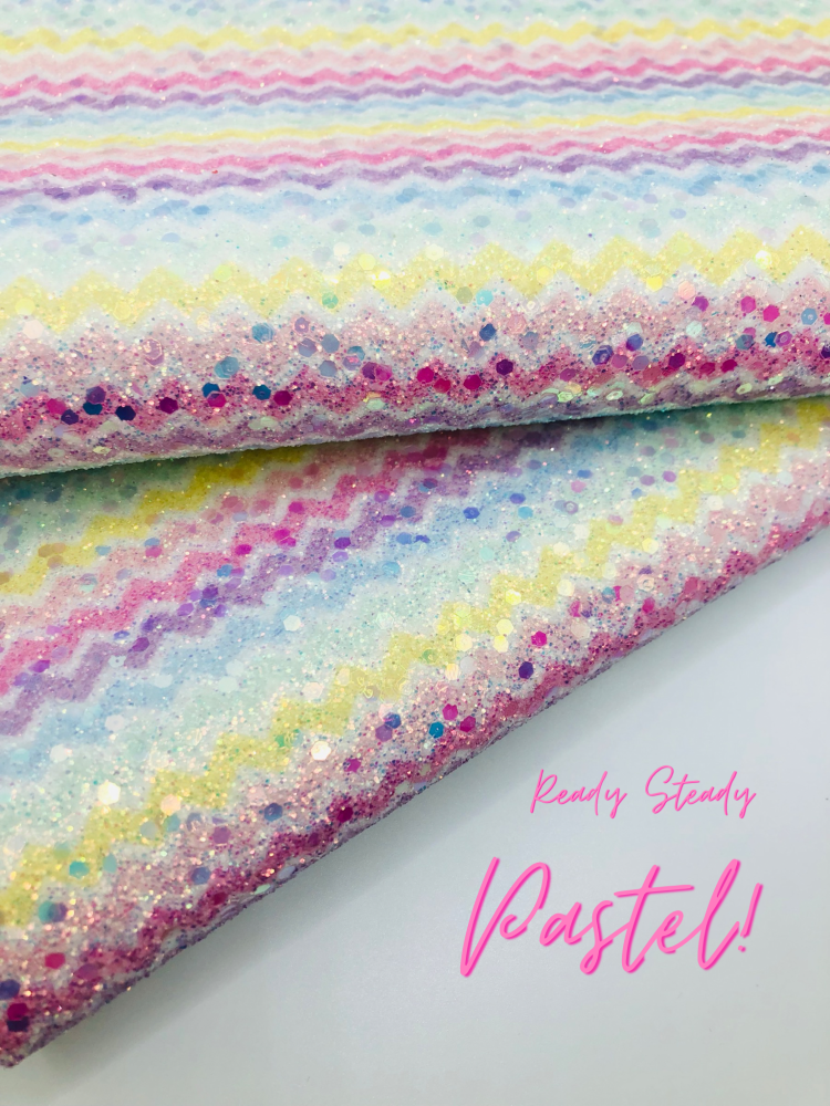 A grade Ready Steady PASTEL Rainbow chunky glitter fabric