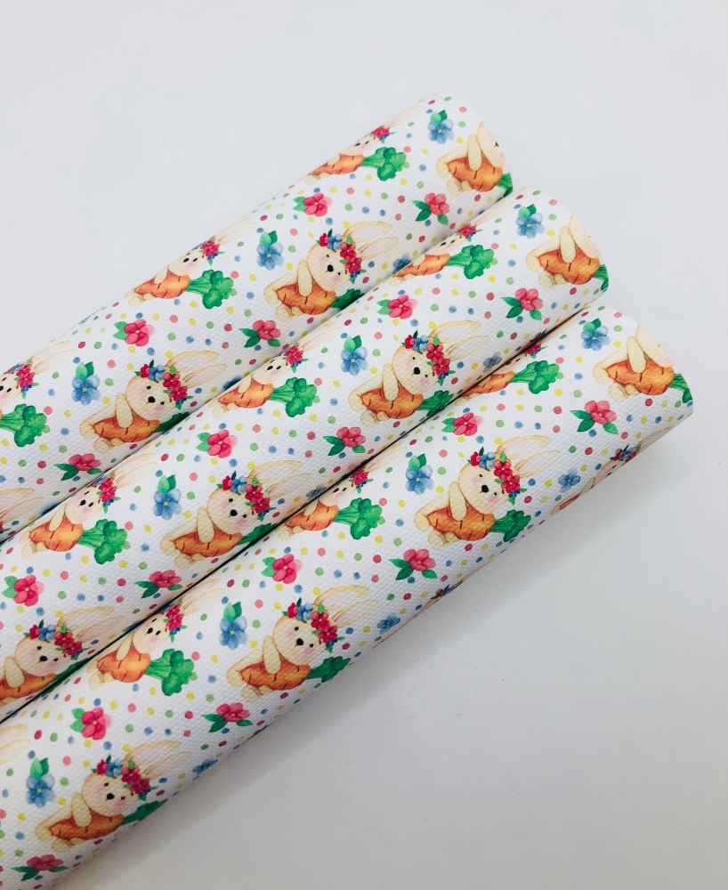1747  - Polka Dot Easter Bunny With Carrot printed canvas fabric sheet
