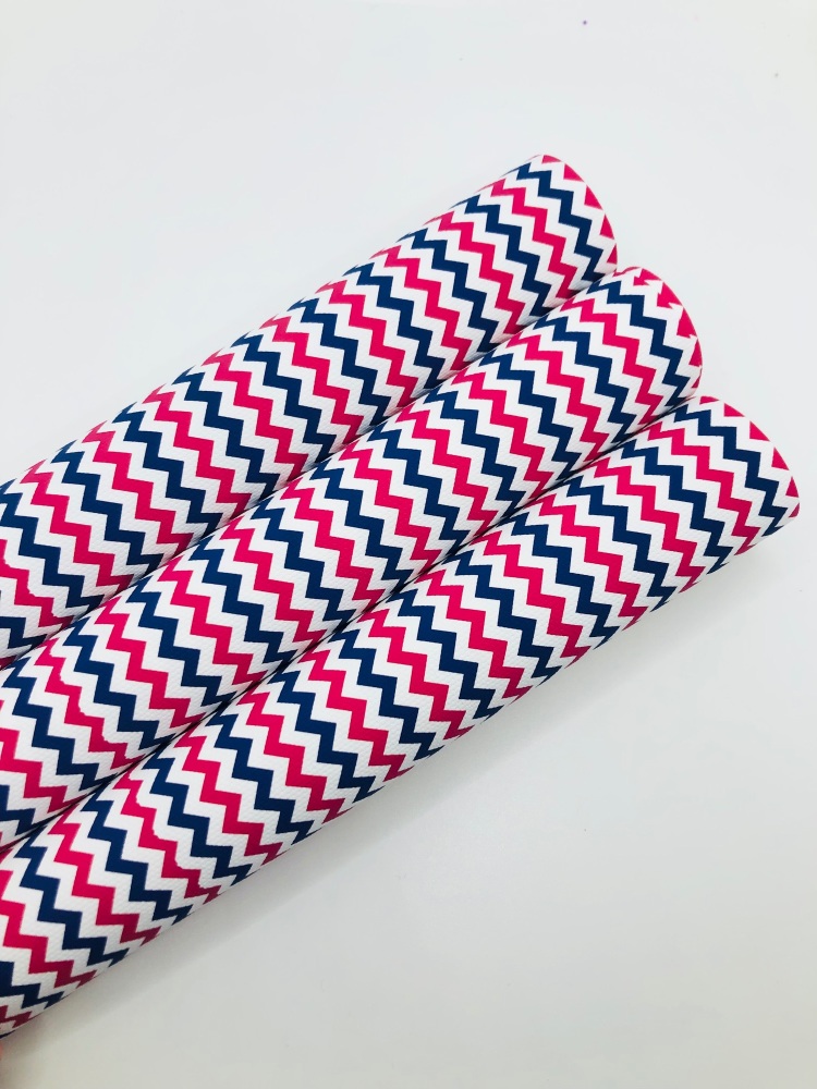 1178 - Blue and red chevron zig zag printed canvas fabric
